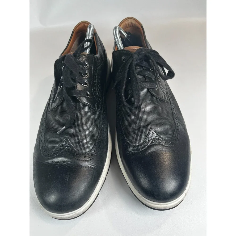 Johnston & Murphy Mens Elliston Derby Dress Shoes Black Leather‎ Wingtip 10M